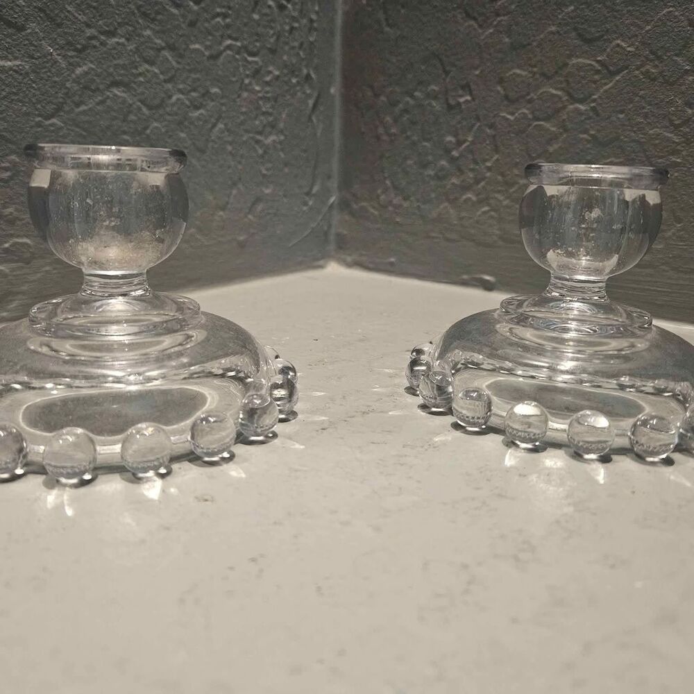Imperial Glass Candle Stick Holders Set of 2 4" x 3" Clear Glass